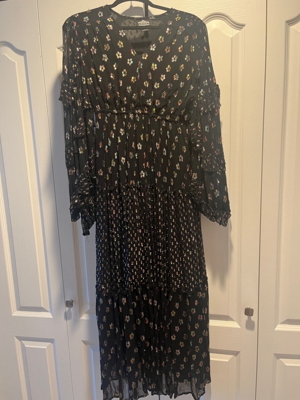 Angie Black Floral Maxi Dress with Multicolor Bouquet Print